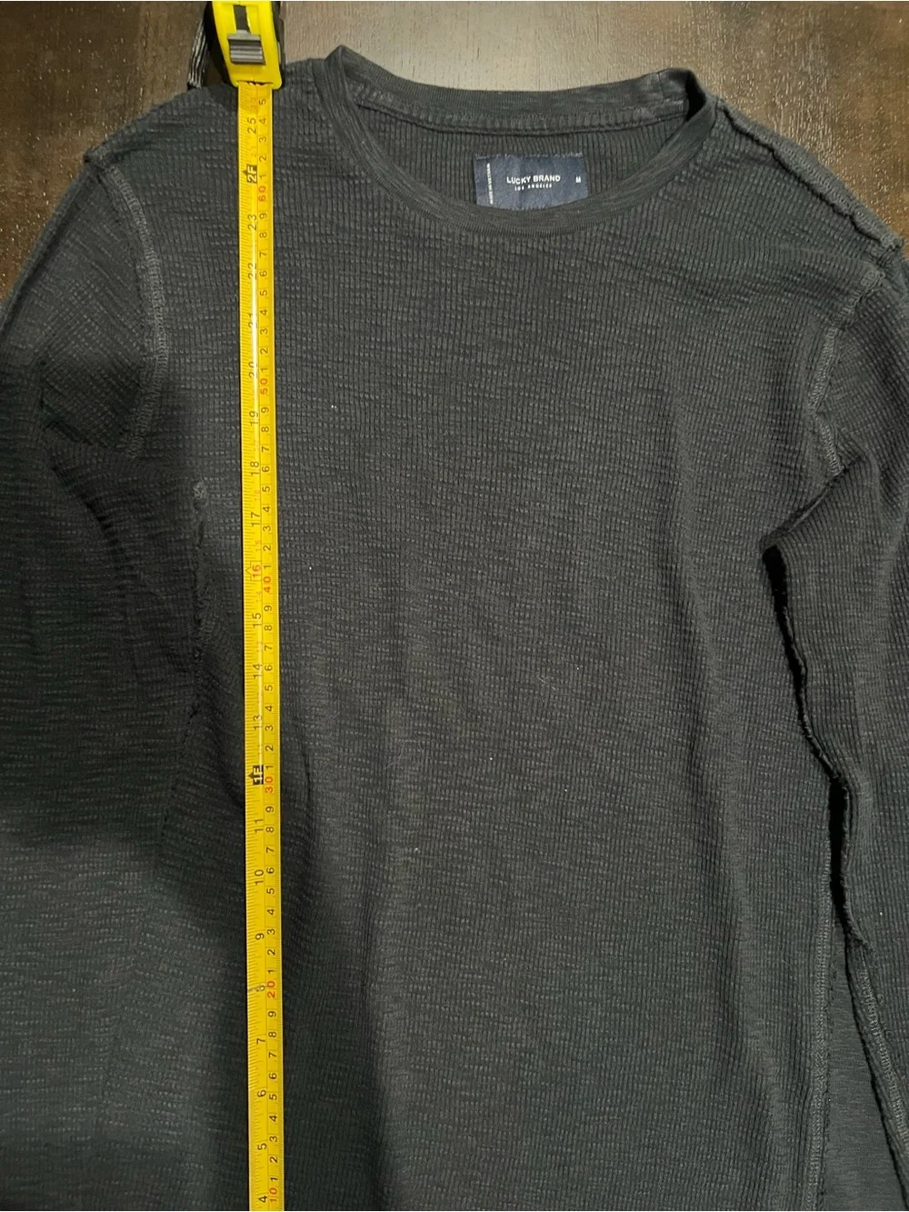 Lucky Brand Black Thermal Waffle Knit Henley Long Top 90s Y2K Size M